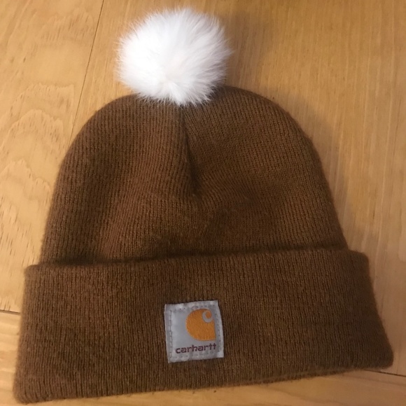 Brown Calhartt toque with white rabbit fur pompom - Picture 1 of 1